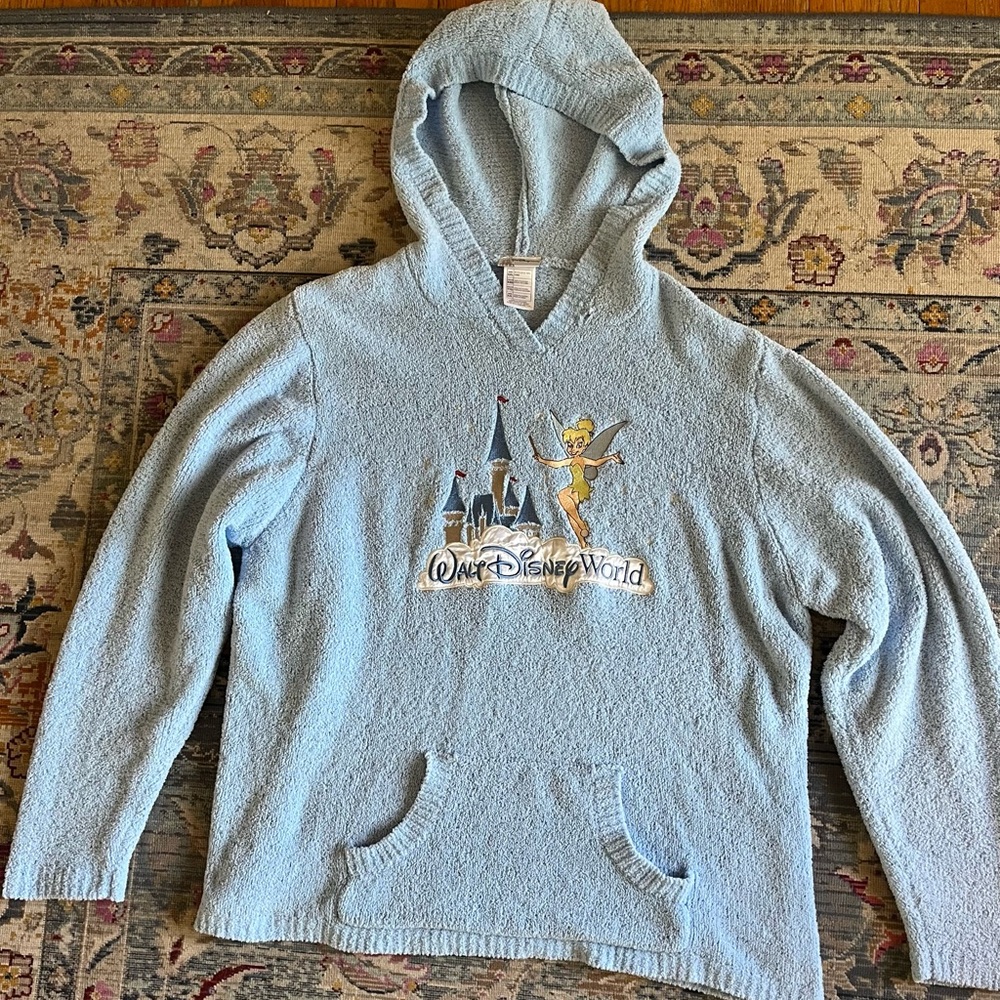 Disney World Blue Embroidered Sherpa Hoodie with Tinkerbell